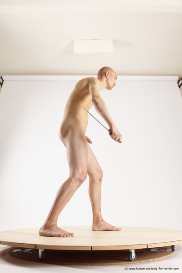 Nude Fighting with knife Man White Standing poses - ALL Slim Bald Standing poses - simple Multi angles poses Realistic