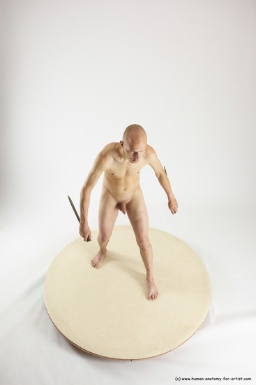 Nude Fighting with knife Man White Standing poses - ALL Slim Bald Standing poses - simple Multi angles poses Realistic