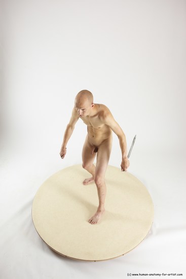 Nude Fighting with knife Man White Standing poses - ALL Slim Bald Standing poses - simple Multi angles poses Realistic