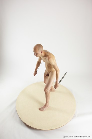 Nude Fighting with knife Man White Standing poses - ALL Slim Bald Standing poses - simple Multi angles poses Realistic