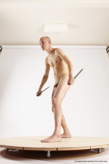 Nude Fighting with knife Man White Standing poses - ALL Slim Bald Standing poses - simple Multi angles poses Realistic