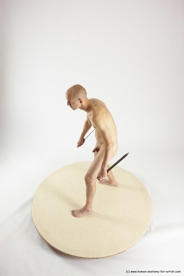 Nude Fighting with knife Man White Standing poses - ALL Slim Bald Standing poses - simple Multi angles poses Realistic