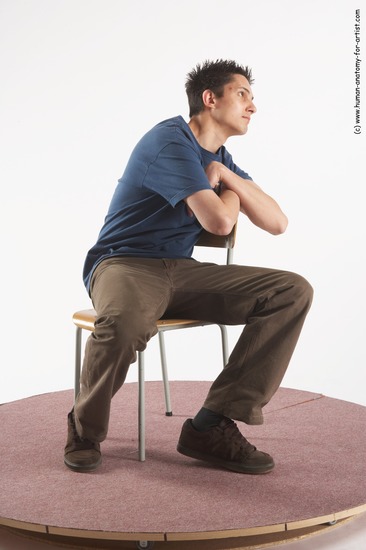 Casual Man White Sitting poses - simple Slim Short Brown Sitting poses - ALL Academic