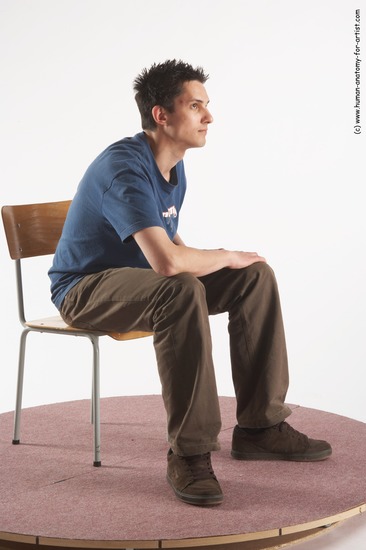 Casual Man White Sitting poses - simple Slim Short Brown Sitting poses - ALL Academic