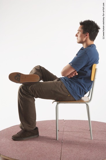 Casual Man White Sitting poses - simple Slim Short Brown Sitting poses - ALL Academic