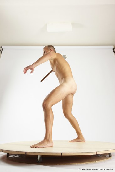 Nude Fighting with axe Man White Standing poses - ALL Slim Short Brown Standing poses - simple Multi angles poses Realistic