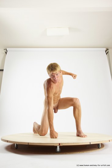 Nude Man White Kneeling poses - ALL Athletic Short Brown Kneeling poses - on one knee Multi angles poses Realistic