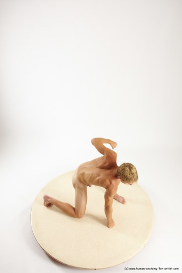 Nude Man White Kneeling poses - ALL Athletic Short Brown Kneeling poses - on one knee Multi angles poses Realistic