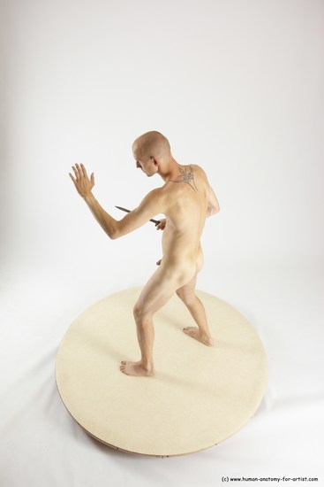 Nude Fighting with knife Man White Standing poses - ALL Slim Bald Standing poses - simple Multi angles poses Realistic