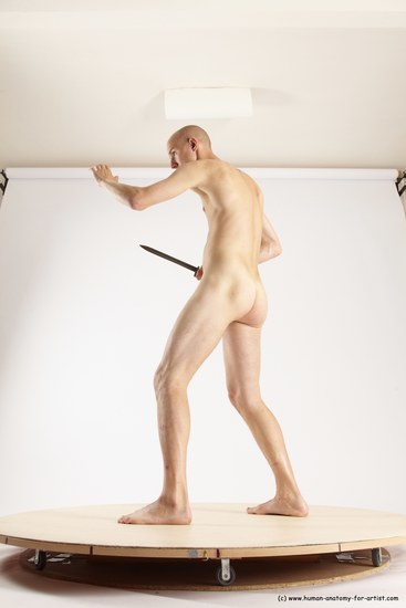 Nude Fighting with knife Man White Standing poses - ALL Slim Bald Standing poses - simple Multi angles poses Realistic