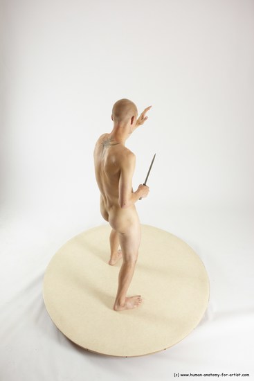 Nude Fighting with knife Man White Standing poses - ALL Slim Bald Standing poses - simple Multi angles poses Realistic