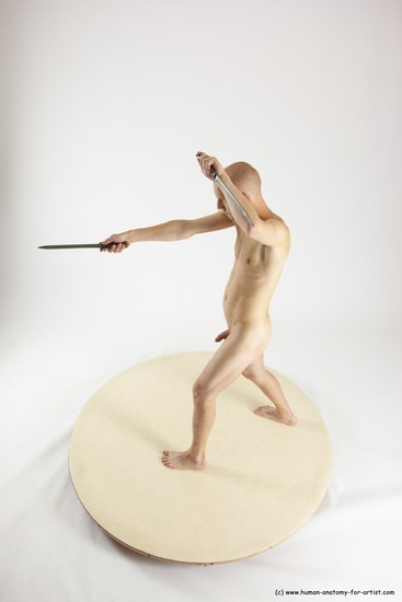 Nude Fighting with knife Man White Standing poses - ALL Slim Bald Standing poses - simple Multi angles poses Realistic