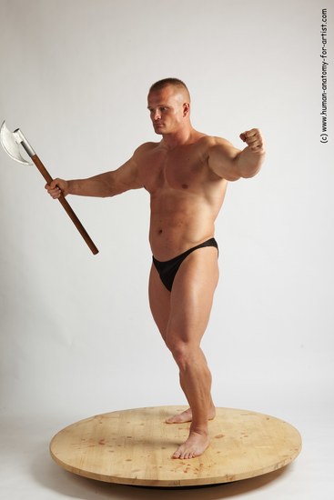 Swimsuit Fighting with axe Man White Standing poses - ALL Muscular Short Brown Standing poses - simple Academic