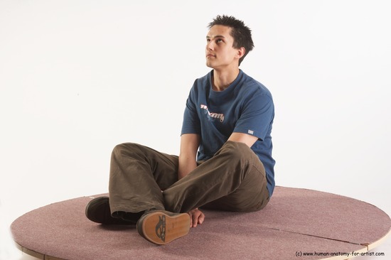 Casual Man White Sitting poses - simple Slim Short Brown Sitting poses - ALL Academic