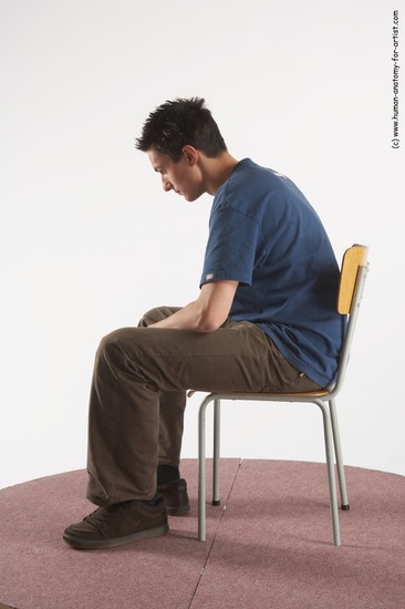 Casual Man White Sitting poses - simple Slim Short Brown Sitting poses - ALL Academic