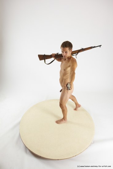 Nude Fighting with gun Man White Standing poses - ALL Athletic Short Brown Standing poses - simple Multi angles poses Realistic