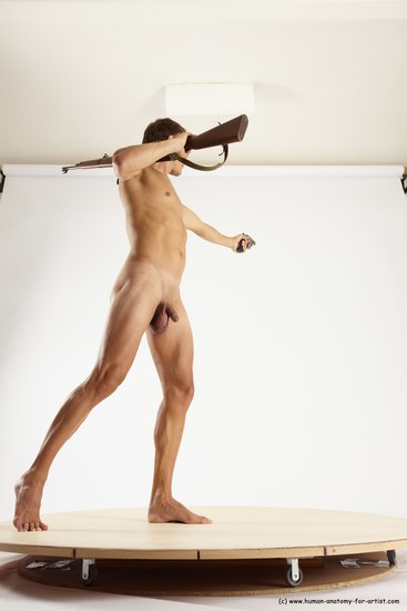 Nude Fighting with gun Man White Standing poses - ALL Athletic Short Brown Standing poses - simple Multi angles poses Realistic