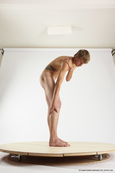 Nude Man White Standing poses - ALL Slim Short Brown Standing poses - bend over Multi angles poses Realistic