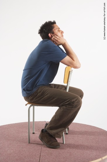 Casual Man White Sitting poses - simple Slim Short Brown Sitting poses - ALL Academic