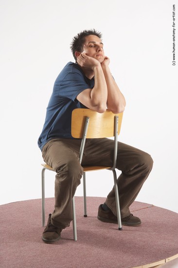 Casual Man White Sitting poses - simple Slim Short Brown Sitting poses - ALL Academic