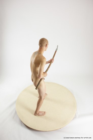Nude Fighting with spear Man White Standing poses - ALL Slim Bald Standing poses - simple Multi angles poses Realistic