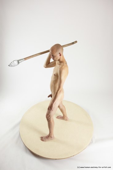 Nude Fighting with spear Man White Standing poses - ALL Slim Bald Standing poses - simple Multi angles poses Realistic