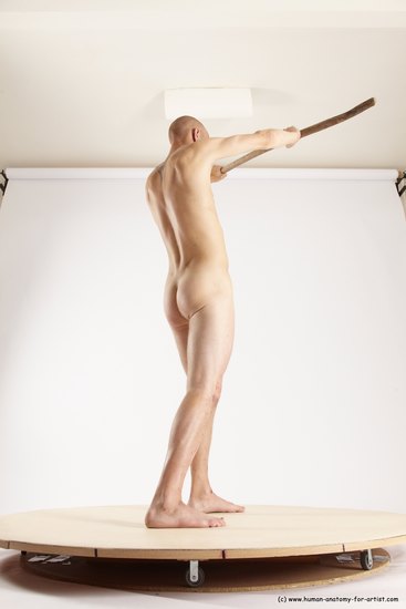 Nude Fighting with spear Man White Standing poses - ALL Slim Bald Standing poses - simple Multi angles poses Realistic