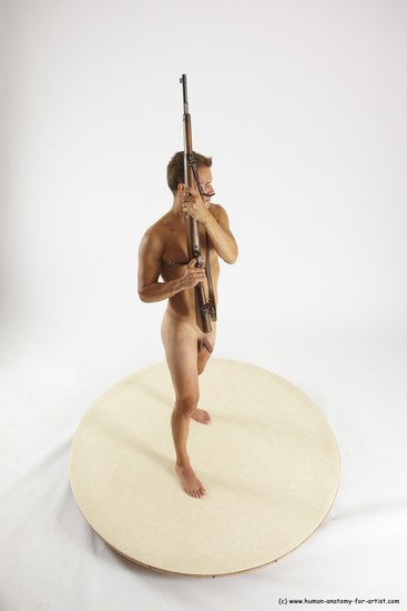 Nude Fighting with rifle Man White Standing poses - ALL Athletic Short Brown Standing poses - simple Multi angles poses Realistic