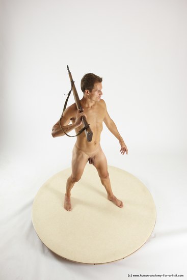 Nude Fighting with rifle Man White Standing poses - ALL Athletic Short Brown Standing poses - simple Multi angles poses Realistic