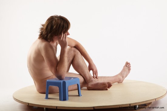 Nude Man White Sitting poses - simple Slim Medium Brown Sitting poses - ALL Realistic