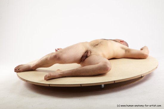 Nude Man White Laying poses - ALL Slim Bald Laying poses - on back Realistic