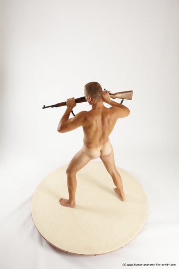 Nude Fighting with rifle Man White Standing poses - ALL Slim Short Brown Standing poses - simple Multi angles poses Realistic