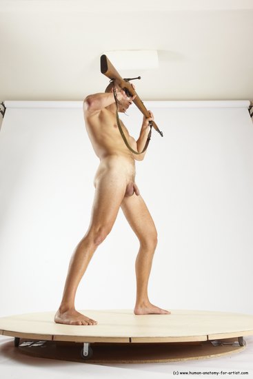 Nude Fighting with rifle Man White Standing poses - ALL Slim Short Brown Standing poses - simple Multi angles poses Realistic