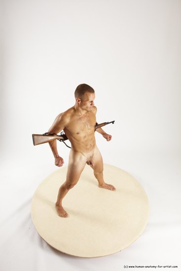 Nude Fighting with rifle Man White Standing poses - ALL Slim Short Brown Standing poses - simple Multi angles poses Realistic