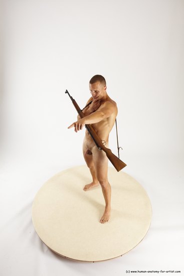 Nude Fighting with rifle Man White Standing poses - ALL Slim Short Brown Standing poses - simple Multi angles poses Realistic