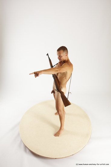 Nude Fighting with rifle Man White Standing poses - ALL Slim Short Brown Standing poses - simple Multi angles poses Realistic