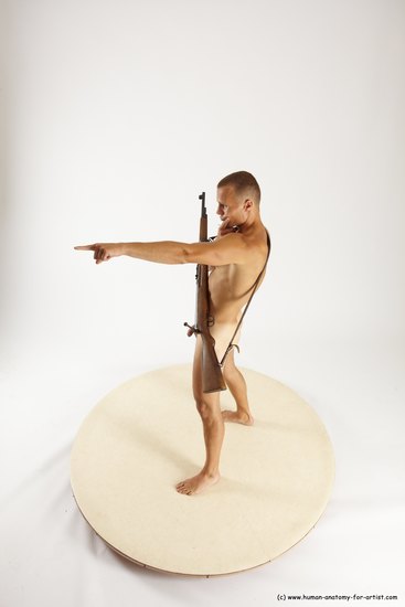 Nude Fighting with rifle Man White Standing poses - ALL Slim Short Brown Standing poses - simple Multi angles poses Realistic