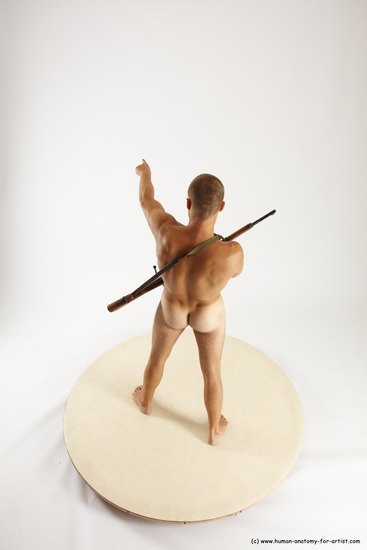 Nude Fighting with rifle Man White Standing poses - ALL Slim Short Brown Standing poses - simple Multi angles poses Realistic