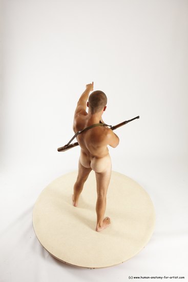 Nude Fighting with rifle Man White Standing poses - ALL Slim Short Brown Standing poses - simple Multi angles poses Realistic