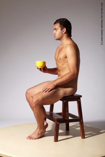 Nude Man White Sitting poses - simple Slim Short Brown Sitting poses - ALL Realistic