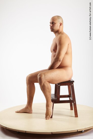 Nude Man White Sitting poses - simple Slim Bald Sitting poses - ALL Realistic