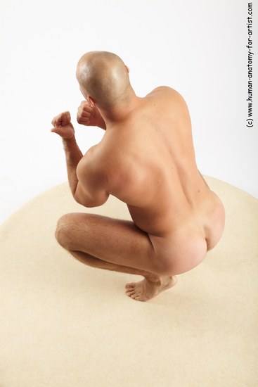 Nude Man White Standing poses - ALL Slim Bald Standing poses - knee-bend Realistic