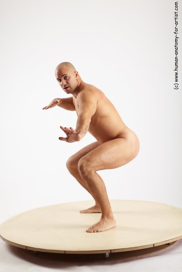 Nude Man White Standing poses - ALL Slim Bald Standing poses - knee-bend Realistic