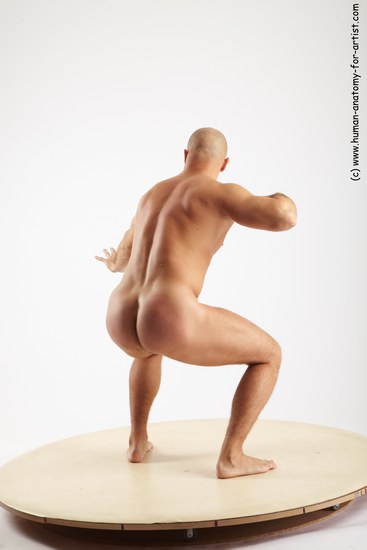 Nude Man White Standing poses - ALL Slim Bald Standing poses - knee-bend Realistic