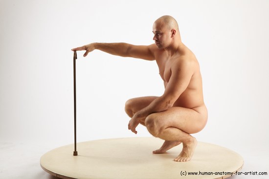 Nude Man White Standing poses - ALL Slim Bald Standing poses - knee-bend Realistic