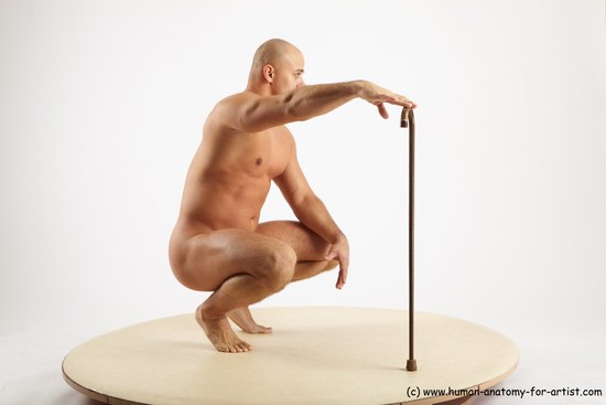 Nude Man White Standing poses - ALL Slim Bald Standing poses - knee-bend Realistic