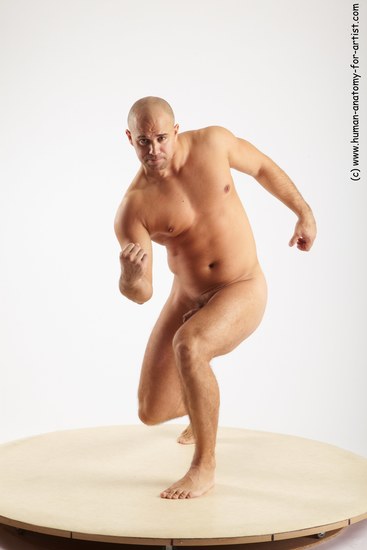 Nude Man White Standing poses - ALL Slim Bald Standing poses - knee-bend Realistic