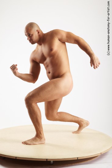 Nude Man White Standing poses - ALL Slim Bald Standing poses - knee-bend Realistic