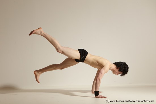 Underwear Gymnastic poses Man White Athletic Short Black Dancing Dynamic poses Academic