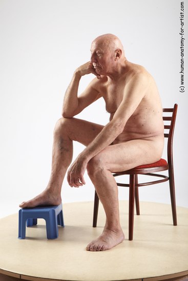 and more Nude Man White Sitting poses - simple Slim Bald Grey Sitting poses - ALL Realistic